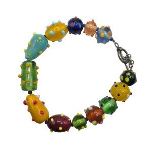 Glass Bead Bracelet Toggle Clasp Multicolor Dotted boho wearable art jewelry